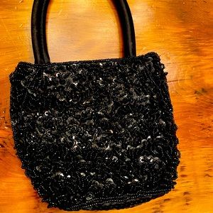 Sweet Beaded handbag. 5.5” x 6.5”. Handles are 4” tall.